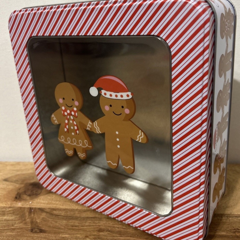 Gingerbread Boy & Girl Cookie Candy Tin Christmas 8.25” x 8.25" x 3"